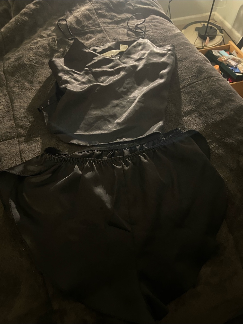 Satin Black Cami and Shorts Sleep Set